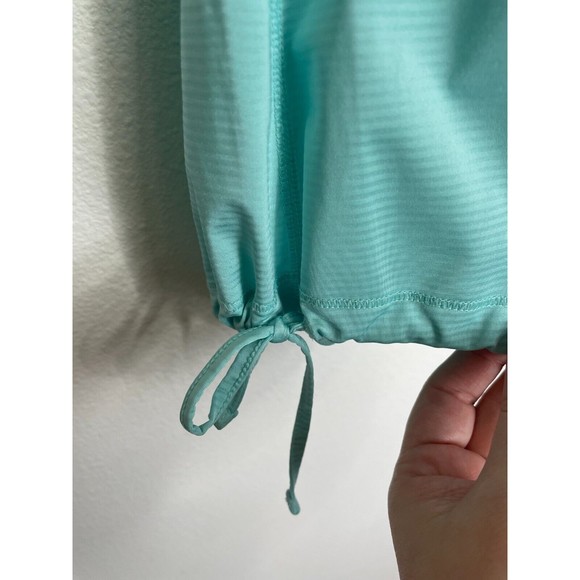 Lucy Small Athletic Top Teal Blue Mesh Short Sleeve Drawstring Reflective Strips - Picture 5 of 9
